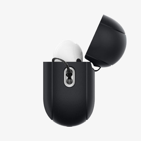 ACS05479 - Apple AirPods Pro 2 Case Silicone Fit + strap in black showing the front and side with strap